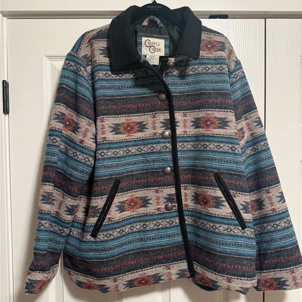 Tribal Patterned Utility Jacket with Black Accents